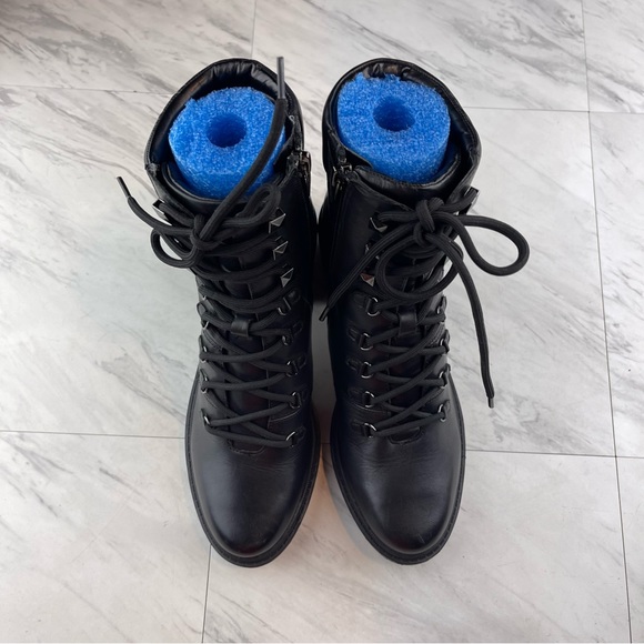 •Marc Fisher Women’s 9.5 black leather laboni combat 3” heel boots - Picture 9 of 15